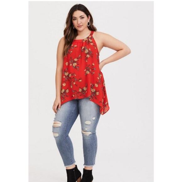 Torrid Georgette High Neck Tank RED 1X - Picture 1 of 8